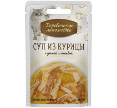 Деревенские лакомства пауч д/кош. Суп из курицы с уткой и тыквой 35г